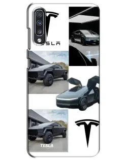 Чехол для Samsung Galaxy A70 2019 (A705F) с картинкой «Коллаж Cybertruck Tesla»