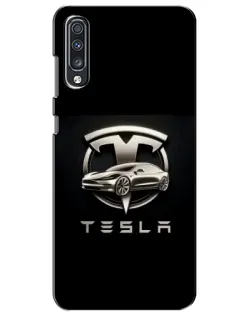 Чехол для Samsung Galaxy A70 2019 (A705F) с картинкой «Tesla — серебристое авто»