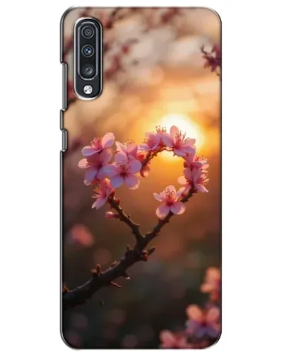 Чехол для Samsung Galaxy A70 2019 (A705F) с картинкой «Розовый цвет сердце на фоне заката»