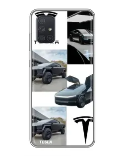 Чехол для Samsung Galaxy A71 (A715) с картинкой «Коллаж Cybertruck Tesla»