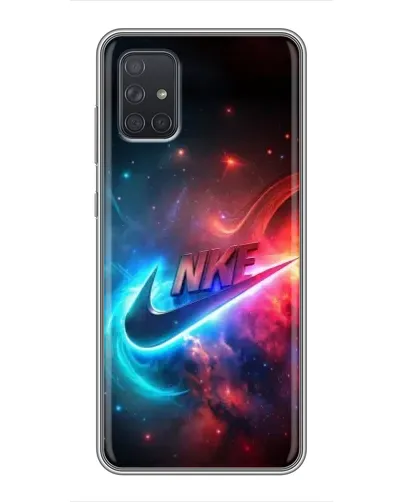 Чехол для Samsung Galaxy A72 с картинкой «Огненный логотип Nike»