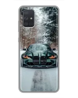Чохол для Samsung Galaxy A72 з картинкою «BMW у зимовому лісі»