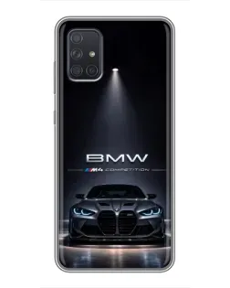 Чехол для Samsung Galaxy A72 с картинкой «BMW сквозь ночной город»