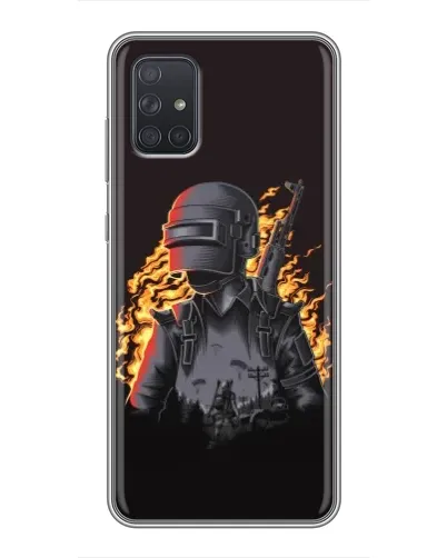 Чехол для Samsung Galaxy A72 с картинкой «PUBG — огненный силуэт»