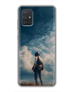 Чехол для Samsung Galaxy A72 с картинкой «Герой PUBG на скале» Чехол для Samsung Galaxy A72 с картинкой «Герой PUBG на скале»