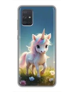 Чехол для Samsung Galaxy A72 с картинкой «Единорог на поляне»