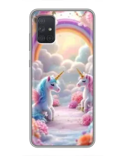 Чехол для Samsung Galaxy A72 с картинкой «Радуга и единороги»