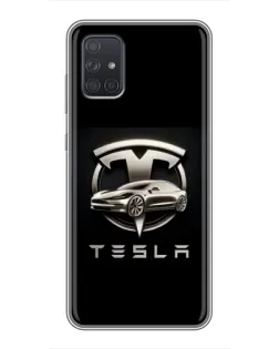 Чохол для Samsung Galaxy A72 з картинкою «Tesla — срібне авто»