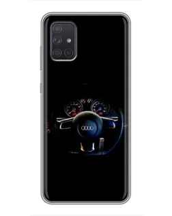 Чехол для Samsung Galaxy A72 с картинкой «Салон Audi — руль»