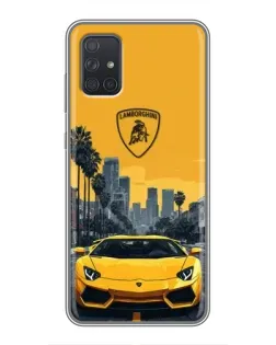 Чохол для Samsung Galaxy A72 з картинкою «Жовтий Lamborghini місто»