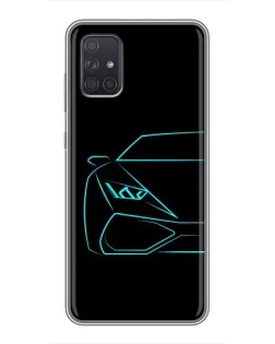 Чохол для Samsung Galaxy A72 з картинкою «Блакитний силует Lamborghini»