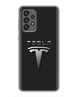 Чехол для Samsung Galaxy A73 (5G) с картинкой «Стальной логотип Tesla»