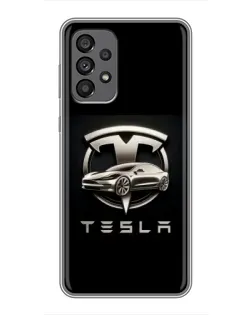 Чехол для Samsung Galaxy A73 (5G) с картинкой «Tesla — серебристое авто»