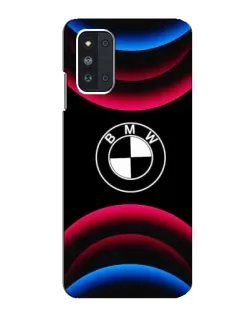 Чехол для Samsung Galaxy F52 5G (E526) с картинкой «Логотип BMW и неоновые дуги»