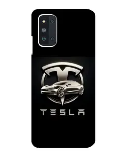 Чехол для Samsung Galaxy F52 5G (E526) с картинкой «Tesla — серебристое авто»
