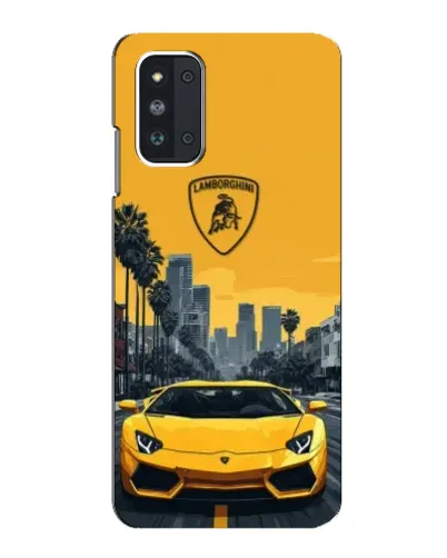 Чехол для Samsung Galaxy F52 5G (E526) с картинкой «Желтый Lamborghini город»
