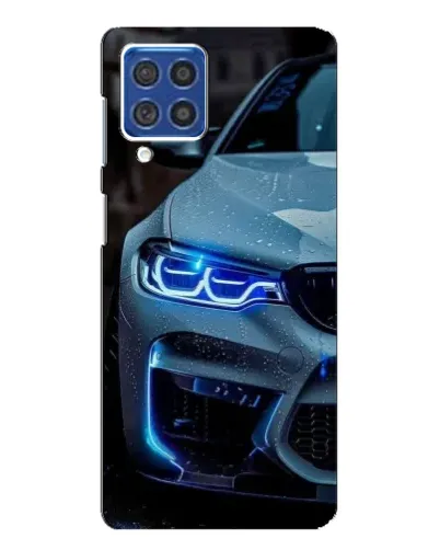 Чехол для Samsung Galaxy F62 с картинкой «Взгляд BMW с синими фарами»