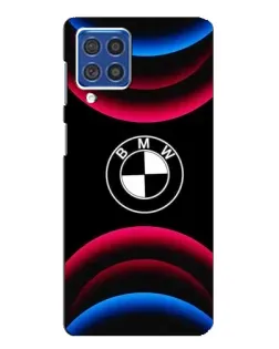 Чехол для Samsung Galaxy F62 с картинкой «Логотип BMW и неоновые дуги»