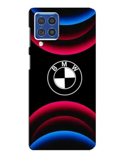 Чехол для Samsung Galaxy F62 с картинкой «Логотип BMW и неоновые дуги»