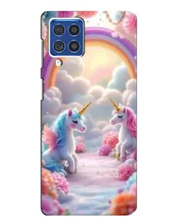 Чехол для Samsung Galaxy F62 с картинкой «Радуга и единороги»