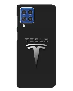 Чехол для Samsung Galaxy F62 с картинкой «Стальной логотип Tesla»