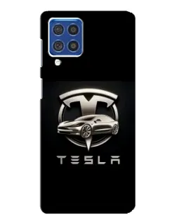 Чехол для Samsung Galaxy F62 с картинкой «Tesla — серебристое авто»