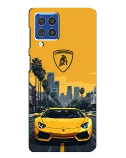 Чехол для Samsung Galaxy F62 с картинкой «Желтый Lamborghini город»