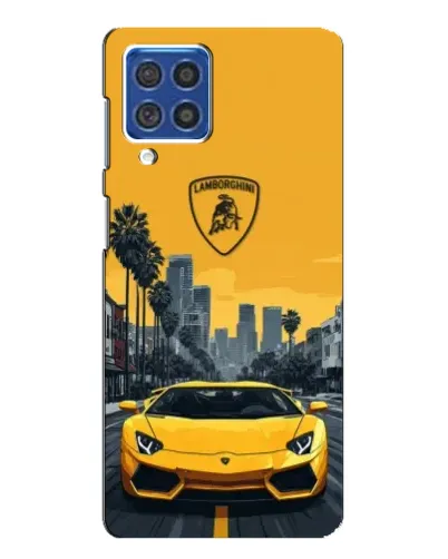 Чехол для Samsung Galaxy F62 с картинкой «Желтый Lamborghini город»