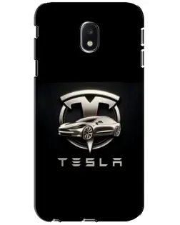 Чехол для Samsung Galaxy J3 2017 (J330FN EU) с картинкой «Tesla — серебристое авто»