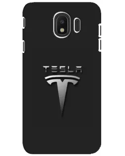 Чехол для Samsung Galaxy J4 2018 (SM-J400F) с картинкой «Стальной логотип Tesla»