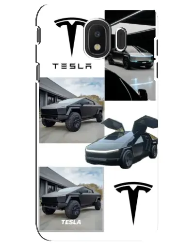 Чехол для Samsung Galaxy J4 2018 (SM-J400F) с картинкой «Коллаж Cybertruck Tesla»