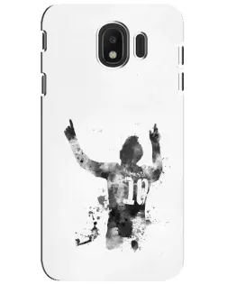 Чехол для Samsung Galaxy J4 2018 (SM-J400F) с картинкой «Черно-белый силуэт Месси»