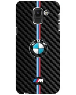Чехол для Samsung Galaxy J6 2018 (J600F) с картинкой «Эмблема BMW и карбон»