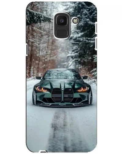 Чехол для Samsung Galaxy J6 2018 (J600F) с картинкой «BMW в зимнем лесу»