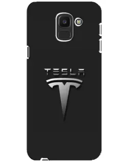 Чехол для Samsung Galaxy J6 2018 (J600F) с картинкой «Стальной логотип Tesla»