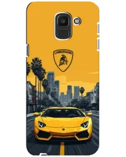 Чехол для Samsung Galaxy J6 2018 (J600F) с картинкой «Желтый Lamborghini город»