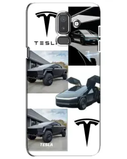 Чехол для Samsung Galaxy J8 2018 (J810) с картинкой «Коллаж Cybertruck Tesla»