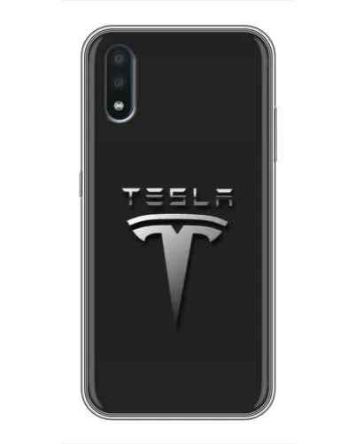 Чехол для Samsung Galaxy M01 (M015) с картинкой «Стальной логотип Tesla»