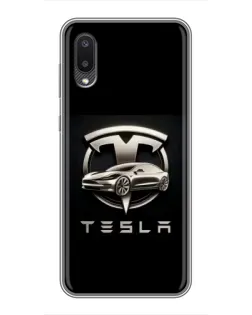 Чехол для Samsung Galaxy M02 (M022) с картинкой «Tesla — серебристое авто»