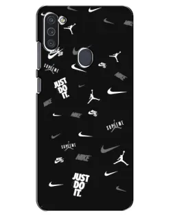 Чохол для Samsung Galaxy M11 з картинкою «Nike Black Pattern»