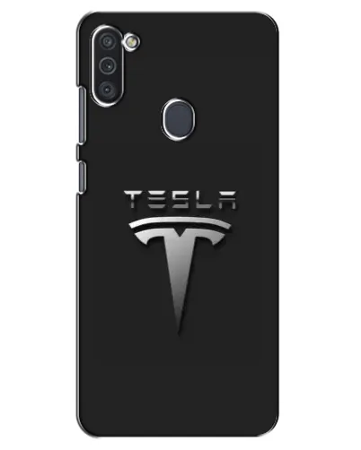 Чехол для Samsung Galaxy M11 с картинкой «Стальной логотип Tesla»