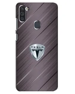 Чехол для Samsung Galaxy M11 с картинкой «Металлическая текстура Tesla»