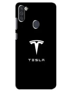Чехол для Samsung Galaxy M11 с картинкой «Tesla White Logo»
