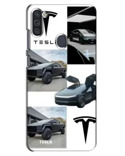 Чехол для Samsung Galaxy M11 с картинкой «Коллаж Cybertruck Tesla»