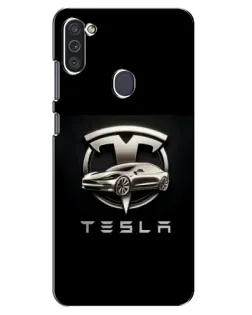 Чехол для Samsung Galaxy M11 с картинкой «Tesla — серебристое авто»