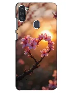 Чехол для Samsung Galaxy M11 с картинкой «Розовый цвет сердце на фоне заката» Чехол для Samsung Galaxy M11 с картинкой «Розовый цвет сердце на фоне заката»