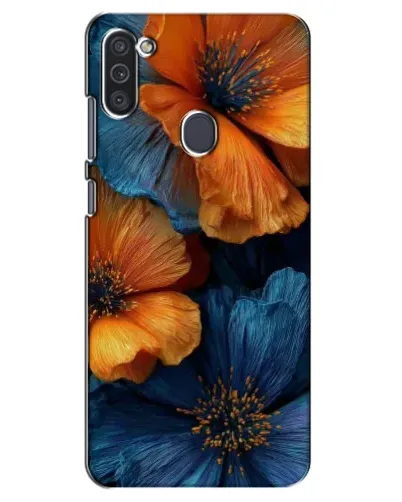 Чехол для Samsung Galaxy M11 с картинкой «Яркая сине-оранжевая флора»