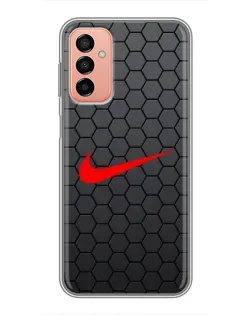 Чехол для Samsung Galaxy M13 с картинкой «Nike — карбоновая сетка»
