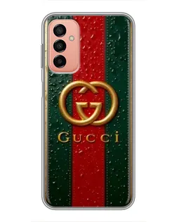 Чохол для Samsung Galaxy M13 з картинкою «Gucci — фірмова смуга та золото» Чохол для Samsung Galaxy M13 з картинкою «Gucci — фірмова смуга та золото»