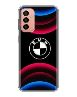 Чехол для Samsung Galaxy M13 с картинкой «Логотип BMW и неоновые дуги»
